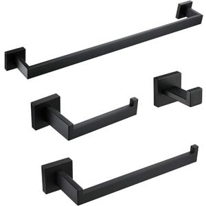 BAGNOLUX Matte Black Bathroom Accessories Set 4 Pieces, Bathroom Towel Holder Set Stainless Steel, Black Towel Bar Towel Racks for Bathroom Wall Mounted, Square Bathroom Hardware Set Heavy Duty