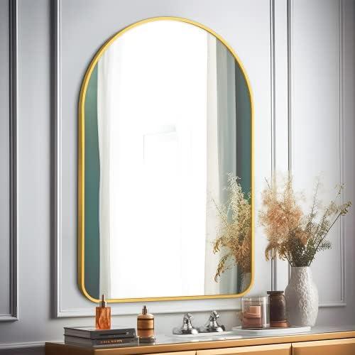 NeuType Arched Wall Mirror, 36"x24" Wall Mirror, Hanging or Leaning Against Wall, Large Bedroom Mirror, Floor Mirror, Dressing Mirror, Aluminum Alloy Thin Frame, Rounded Corners, Gold