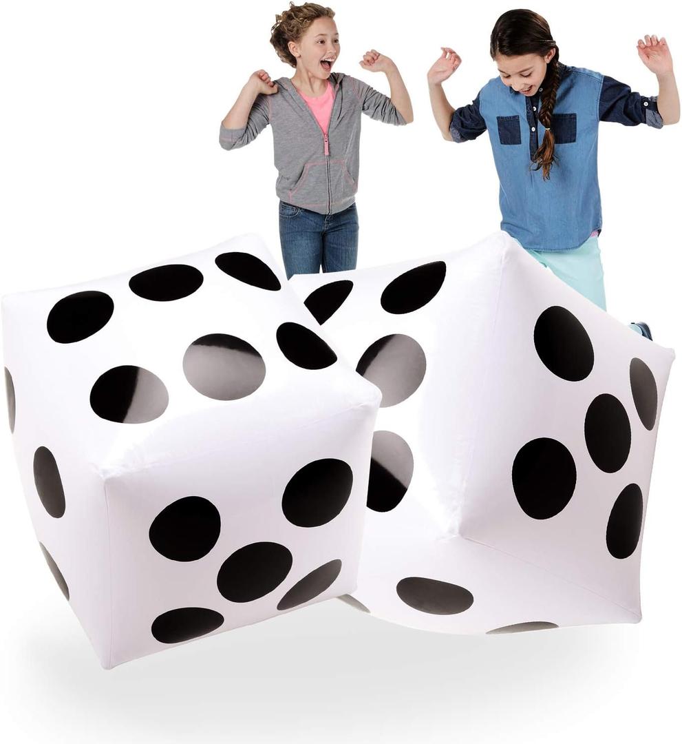 Novelty Place 2 Pcs Jumbo Inflatable Dice, 20" White and Black Giant Dice for Indoor and Outdoor Broad Game, Ludo and Pool Party