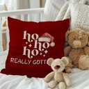 Red Christmas Santa Pillow Covers 18x18 Inches, Hohoho Winter Christmas Decorative Pillowcase Cases, Winter Retro Xmas Holiday Throw Pillow Covers for Couch Sofa Bed Home Room Decor