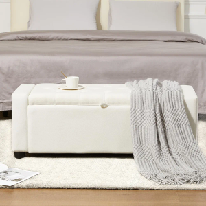 Chilihom Ottoman Bench with Storage for Living Room，Large Upholstered Ottoman Foot Rest with Seating for Bedroom End of Bed，Entryway Shoe Bench，Linen Beige