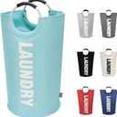 DOKEHOM 90L Large Laundry Basket, Collapsible Laundry Bag, Freestanding Tall Clothes Hamper, Foldable Washing Bin (Light Blue)