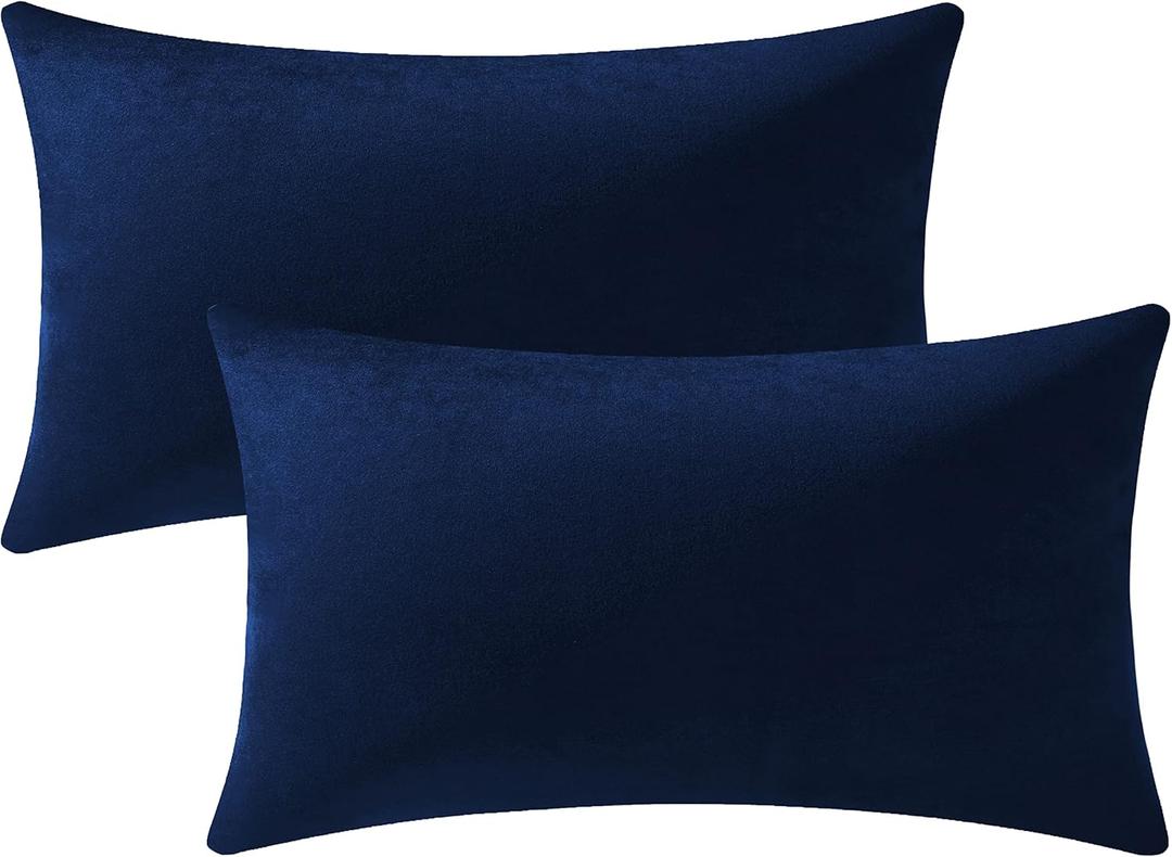 DEZENE Couch Pillow Cases 12x20 Navy: 2 Pack Cozy Soft Velvet Rectangular Throw Pillow Covers for Farmhouse Home Decor