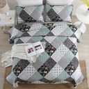 Xruibed Floral Plaid Patchwork Quilt Set Queen Size 3 Pieces Blue Gray Bedspread Set Reversible Quilt Bedding Set Microfiber Bedding Bedspread Coverlet Set for All Season(Queen 96"x90")