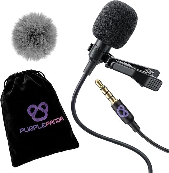 Purple Panda Wired Lavalier Microphone Omnidirectional Attachable Lapel Mic Compatible with GoPro, DJI, Insta360, Tablet, iPad, DSLR, Camera, Ideal for Social Media Content Creators