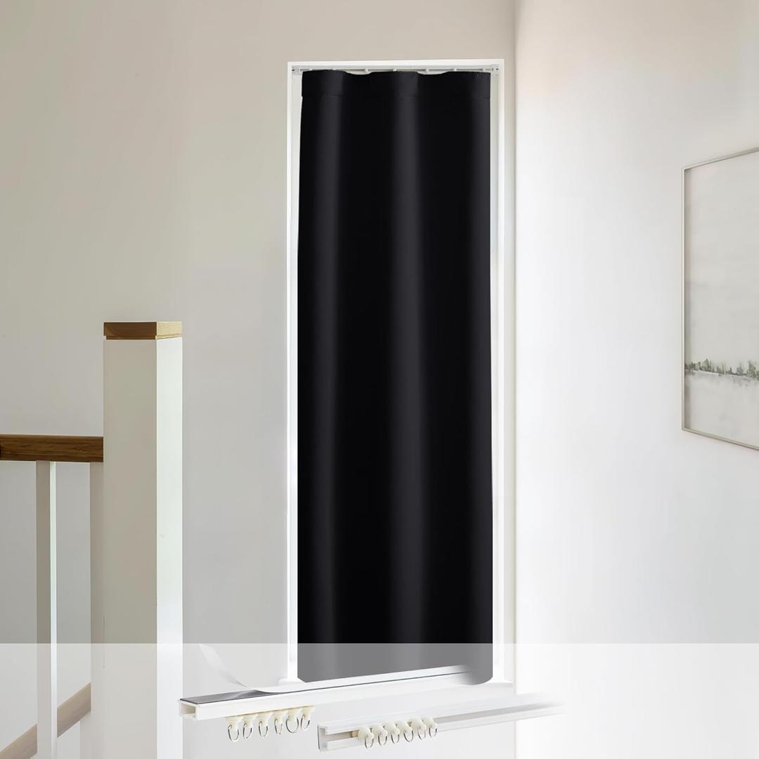 NICETOWN French Door Curtain Panel for Window, Thermal Insulated Shade Include Self Adhesive Curtain Track for Living Room Closet, Front Door Shade for Kitchen, 1 PC, 25 x 72 inch, Black