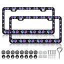HCSS 2PCS Purple Dog Paw Print License Plate Frames Funny Footprint License Plate Holder Stainless Steel Auto Parts Rust-Proof Waterproof Car Decorative Tag Frames for Standard US 12x6 Inch
