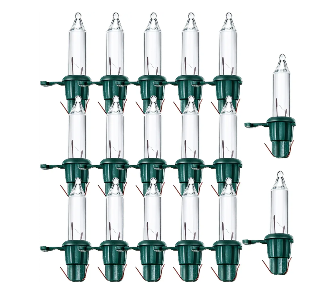 Mudder 200 Count Replacement Christmas Tree Light Bulbs 2.5v 0.425 Watt Mini Replacement Light Bulb Incandescent Wire String Lights Prelit Xmas Tree Decoration(Green Base with Warm White Bulb)