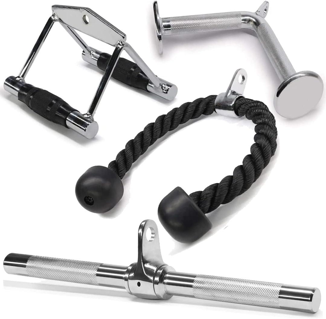 Yes4All Cable Machine Attachment, Row Handles, Tricep Rope, Straight Bar, V Bar, LAT Pulldown Accessories Load 880 LB for Home Gym