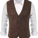 PJ PAUL JONES Men's Western Cowboy Suit Vest Slim Fit Faux Suede Leather Dress Vests Waistcoat for Wedding 2XL