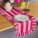HunnmingRe Ruffle Edge Striped Table Runner 118 x 15.7 Inch Scalloped Table Cover Farmhouse Linen-Cotton Blend Fabric Tabletop Decor for Home Kitchen Dinner Wedding Bridal Shower Party
