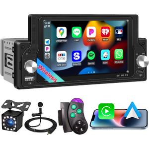 Wireless Apple CarPlay Single Din Car Radio,5.9 inch IPS Touch Screen 1280 * 720, Car Stereo Bluetooth 5.2,FM Radio, Android Auto,180 Watts subwoofer Output, Backup Camera, SWC,USB Type-c, Car Play