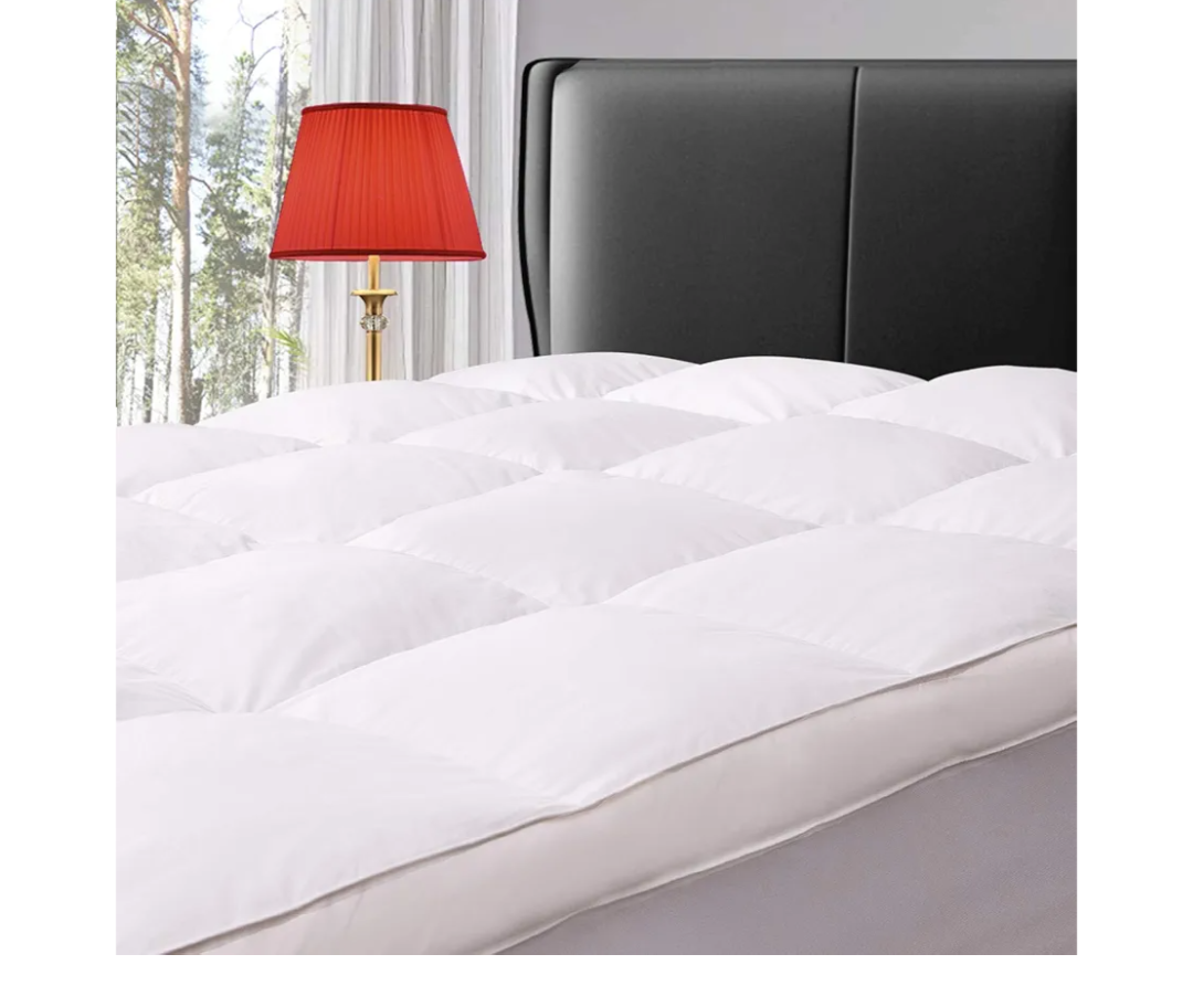 ELEMUSE Queen Size Extra Thick Fusion Goose Down Feather Filled Mattress Topper, Plush Fluffy Double Layer Pillowtop Mattress Pad Cover, Soft Featherbed with 8-21 Inch Deep Pocket