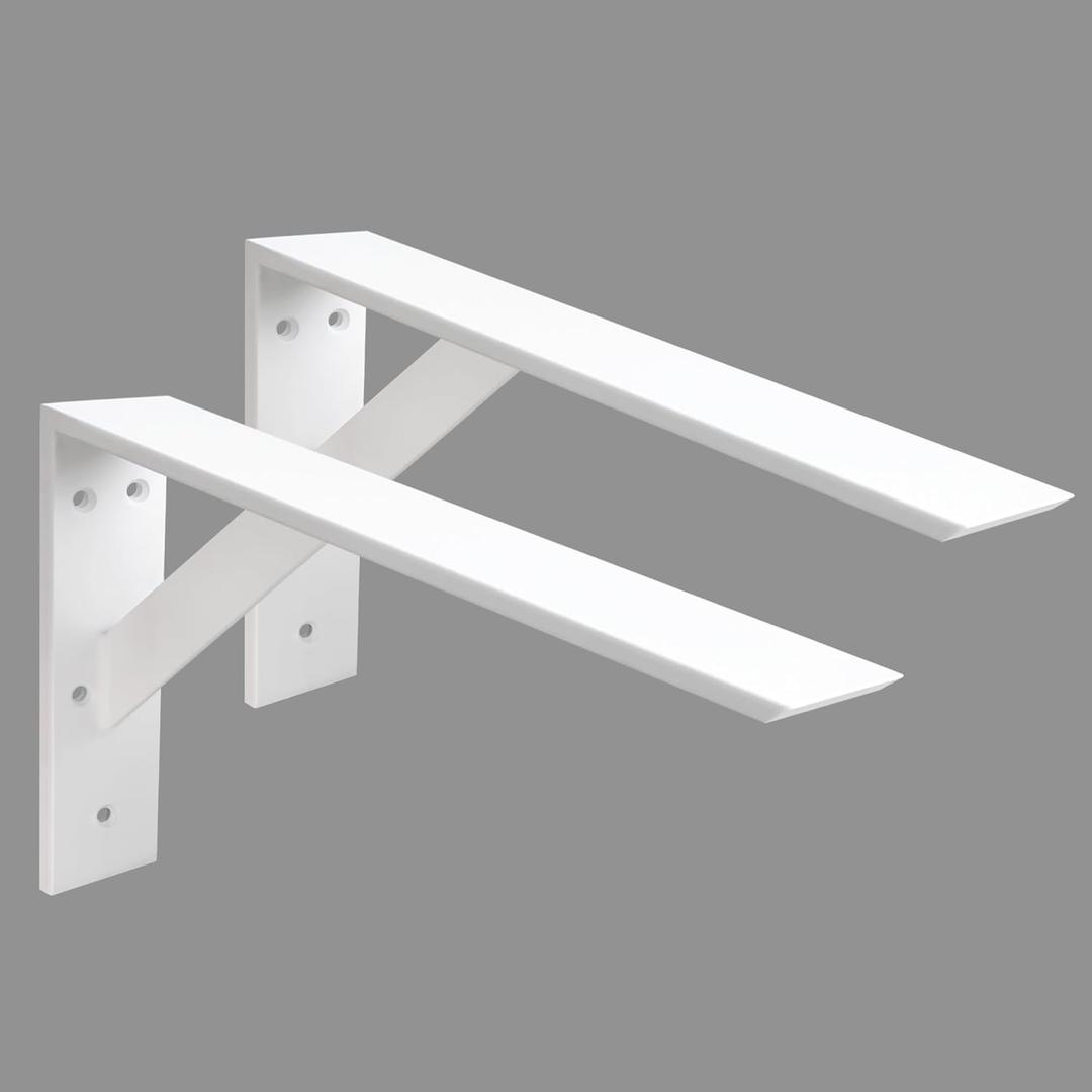 Heavy Duty Shelf Brackets 2 Pack 20" x 12" x 2.5" White Steel 3/8" Thick Countertop Support Mantel L Bracket for Wood Granite Quartz Countertop