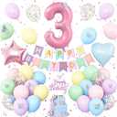 3rd Birthday Decoration for Girls,Easter Pastel Rainbow Macaron 3rd Birthday Balloon Number 3 Balloon Butterfly Stickers Star Heart Foil Balloons Banner Party Decoration for 3 Year Old