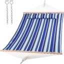 SUNCREAT Hammocks Quilted Fabric Hammock, Double Hammock with Spreader Bar, Soft Pillow, Max 475lbs Capacity, Blue Stripes