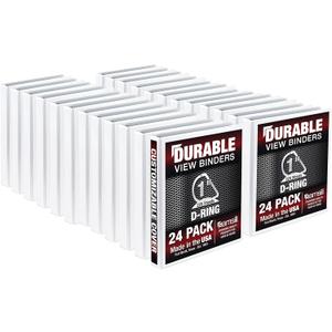 Samsill Durable 1 inch 3 Ring Binder, Made in USA, D Ring Binder, FSC 100% Recycled Chipboard, White, 24 Pack, Bulk