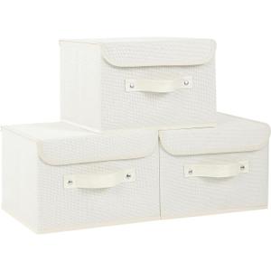 Fabric Storage Bins Cube Organizers with Flip-Top Lid and Handles,Storage Boxes for Organizing Home,Office,and Closet,Beige,3 Pack 10.2 X 7.9 X 6.7 in