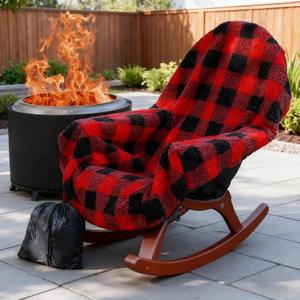 Waterproof Double Sided Chair Blanket, Cozy Sherpa Camping Blanket, Folding Outdoor Chair Covers for Patio, Lawn, Bonfire, Pool & Office Chairs, All-Season Use Chairs Blankets for Adults, Red