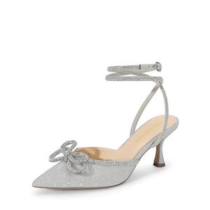 DREAM PAIRS Kitten Heels Rhinestone Bow Ankle Strap Stiletto Pointed Closed Toe Heels for Women Pumps Wedding Bridal Party Dress Shoes,Size 11,Silver,DWUMPU2541