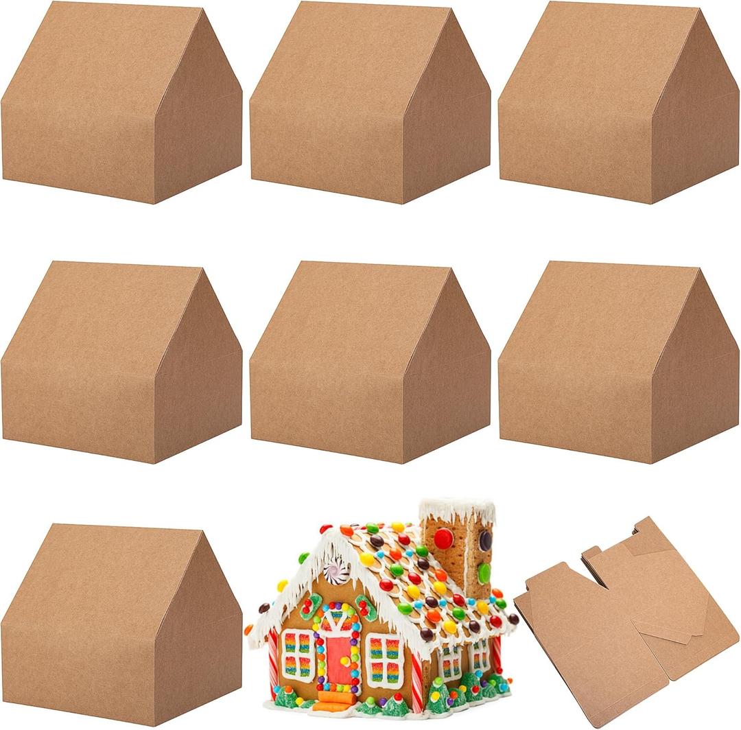 Wehhbtye 36 Sets 6'' Christmas Gingerbread House Cardboard, Brown Gingerbread House Shaped Boxes, Xmas Candy Houses DIY Craft Kit for Christmas Party Supplies Decor Cookie Snack Packaging