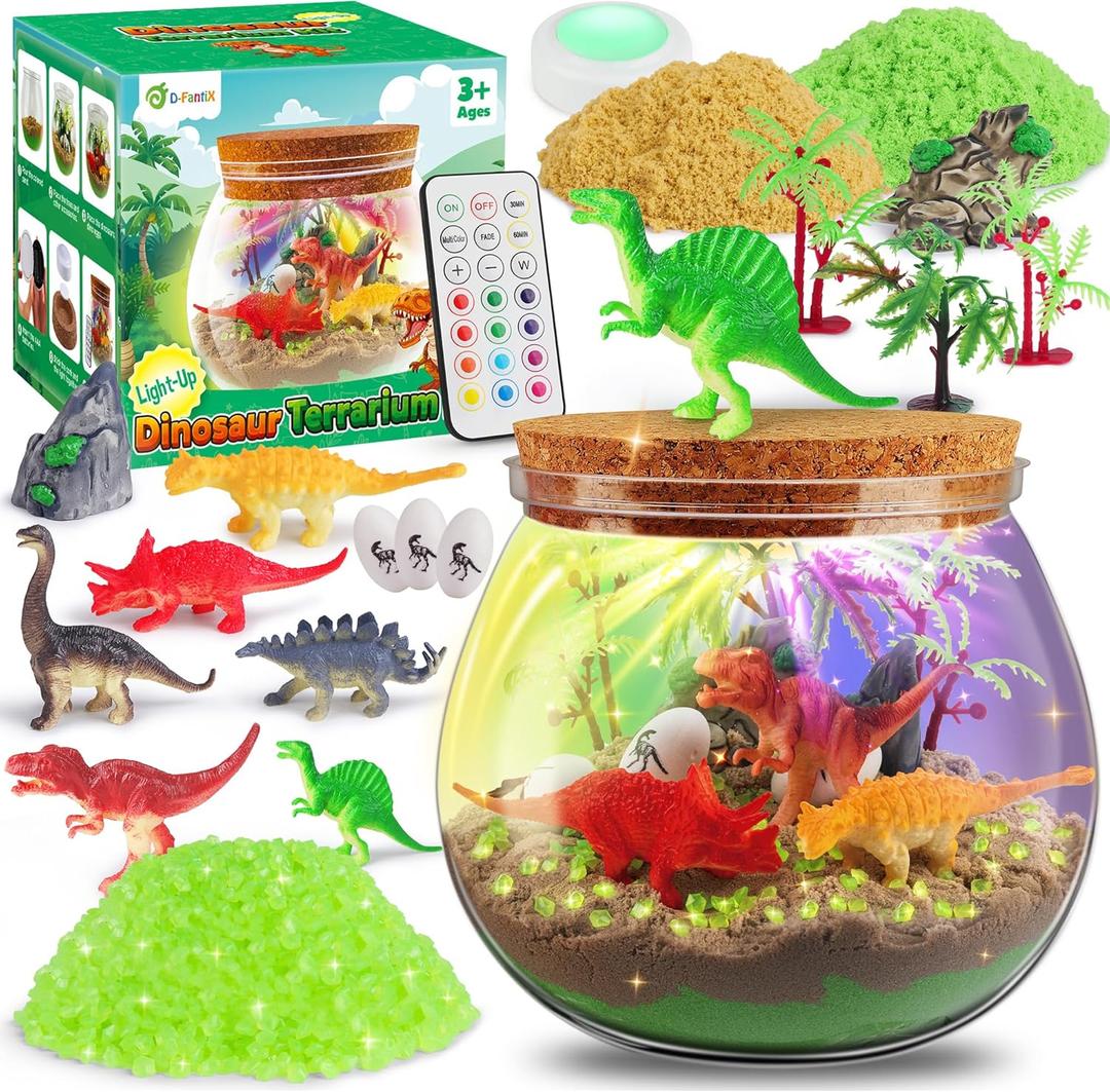 D-FantiX Dinosaur Toys Terrarium Kit for Kids, LED Dino Night Light, DIY Arts and Crafts Science Projects Kit, Birthday Gifts for Boys Age 3 4 5 6 7 8-12 Year Old