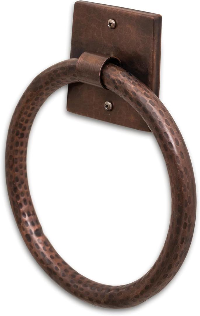 Monarch Abode Bathroom Towel Holder  7-Inch Round Antique Copper Bathroom Hand Towel Holder for Bathrooms Wall, Metal Hand Hammered Towels Ring Wall Mount, Traditional Surface-Mounted Ring Hanger