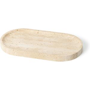 WILD WORKS Natural Travertine Oval Tray - 100% Real Stone Handcrafted, Modern Multi-Purpose Decorative Organizer for Kitchen, Bathroom, Living Room Home Decor