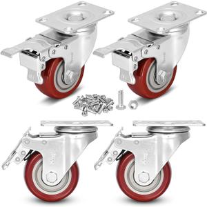 3 inch Heavy Duty Casters Load 1500lbs, Lockable Bearing Caster Wheels with Brakes, Swivel Casters for Furniture and Workbench Set of 4 (Free Screws)