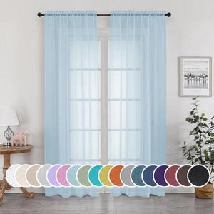OWENIE Light Blue Sheer Curtains 84 inches Long for Bedroom Living Room 2 Panels Set, Privacy Rod Pocket Light Filtering Voile Sheer Curtains, Airy Farmhouse Curtains,59Wx84L inch, Sky Blue