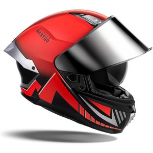 OutdoorMaster Full Face Dual Visor Adult Motorcycle Helmet for Motorbike Street Bike with Pinlock Ready DOT Approved (Large, Black Red)