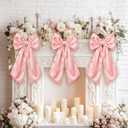 3 Pcs 2 ft Large Pink Bow Decorations Big Satin Bows Hanging Wall Decors for Wedding Coquette Birthday Backdrop Bridal Shower Bachelorette Room Fireplace Party Supplies