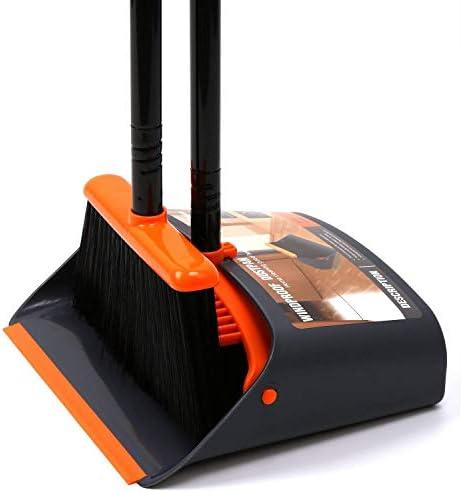 TreeLen Broom and Dustpan Set with 52" Long Handle for Home Kitchen Room Office Lobby Floor Use Upright Stand Up Stand Up Broom with Dustpan Combo