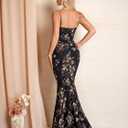 Formal Wedding Guest Maxi Dresses for Women Floral Spaghetti Strap Bodycon Elegant Cocktail Party Long Dress (Black)