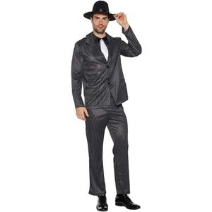 EraSpooky Men's 1920s Gangster Costume Wide Pin Stripe Suit Include Jacket Pants Shirt Front with Attached Necktie (Medium, Black2)