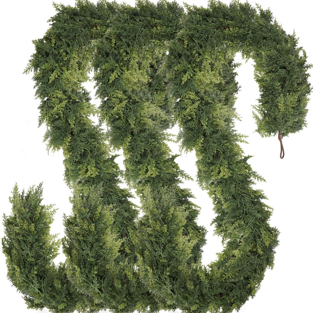 2 Pcs 6FT Christmas Cedar Garland Artificial Realistic Faux Green Cedar Pine Garland Real Touch Christmas Garland for Xmas Home Decoration Indoor Stairs Railing Fireplace Outdoor