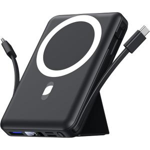 Azmuth for Magsafe Battery Pack, 10000mAh Magnetic Power Bank 22.5W PD Fast Charging with USB-C Cable LED Display Wireless Portable Charger for Magsafe with Stand for iPhone 16/15/14/13/12/Pro/Pro Max (Black)