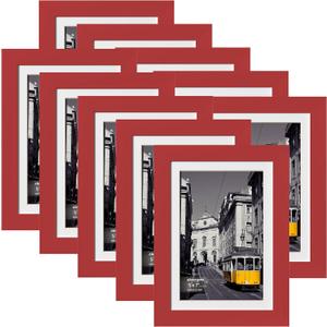 eletecpro 5x7 Picture Frames Set of 10, Picture Frame Collage Wall Decor Display 4x6 Photo with Mat or 5x7 without Mat, Home Decor Gallery Frame for Table Top or Wall Mounting, Red