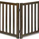 LZRS 4-Panel Wooden Free Standing Foldable Dog Gate Indoor  24" High, Extra Wide Step-Over Safety Pet Gate for Doorways, Stairs, Hallways, Large Spaces & Playpen for Puppies Indoor Use, Walnut
