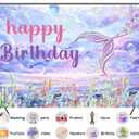 7X5ft Mermaid Happy Birthday Backdrop Photography Background Dreamy Fish Tail Mermaid Backdrop Under The Sea for Princess Girl Baby Shower Decoration Photo Booth Studio Props