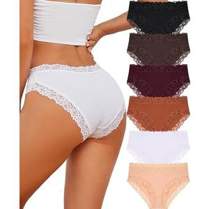 Knowyou Cotton Underwear for Women Cheeky Bikini Womens Underwear Pack Sexy Lace Wasit Hipster Brief Panties for Ladies-L, Pack of 6