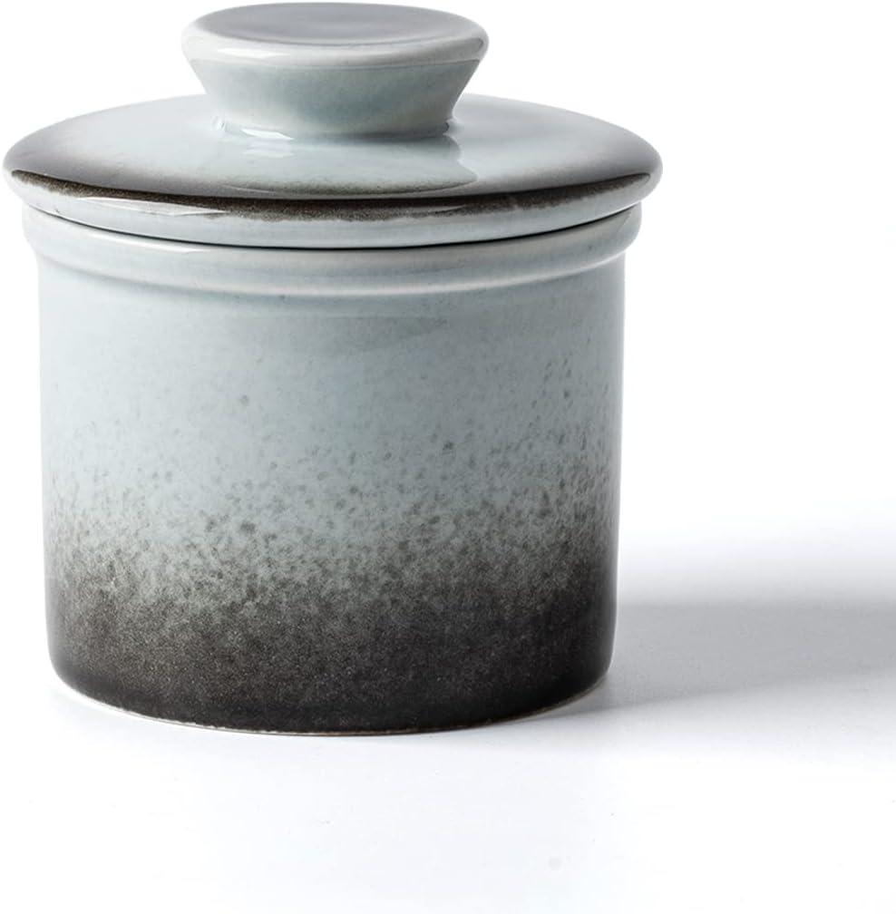XELA Ceramic Butter Crock, French Butter Dish for Counter, Butter Keeper With Water Line for Spreadable Fresh Butter - Gradient Grey