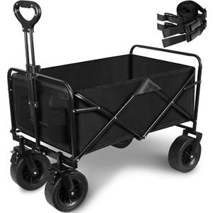 Collapsible Wagon Cart with Big All-Terrain Wheels and Drink Holders, Beach Wagon Stroller for Garden Camping Fishing Sports Shopping