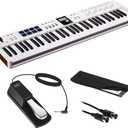 Arturia 231531 KeyLab Essential mk3 61-Key Universal MIDI Controller and Software (White) Bundle with Auray FP-P1L Sustain Pedal, Hosa MID-310 MIDI Cable, and Medium-Size 61-67 Keys Cover for Piano