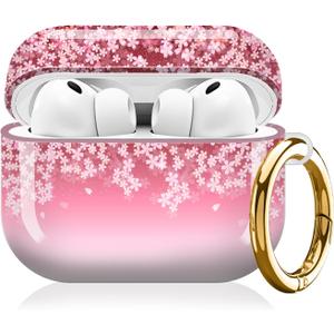 Compatible with AirPod Pro 3 (2025),Cute Case Cover for Women & Men, Full Protection Shockproof Hard Case with Keychain, Wireless Charging Case Accessories (Cherry Blossom)