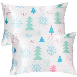 YZFDUI Christmas Tree Satin Pillowcase for Hair & Skin Care, Standard Size Set of 2 - Luxurious Satin Pillow Cover with Envelope Closure(20x26 Inches)