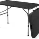 MoNiBloom 4Ft Folding Card Table, Outdoor Foldable Small Portable Plastic Dining Picnic Cookout Table w/Handle, Black