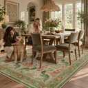 8x10 Green & Orange Vintage Floral Area Rug, Washable for Living Room