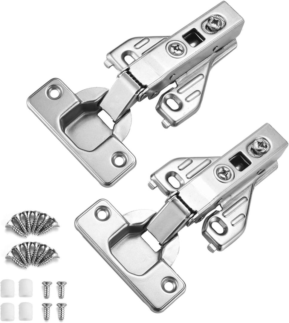2 x Kimdot Soft Close Cabinet Hinges for Face Frame Cabinet Full Overlay Cabinet Door Hinges 105 Degree Adjustable Concealed Kitchen Cabinet Hinges Brushed Satin Nickel with Mounting Screws 2PCS