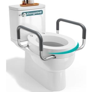 PELEGON Raised Toilet Seat With Handles (300lb) Toilet Seat Risers for Seniors, Raised Toilet Seat for Handicap Toilet Seat For Elderly & Disabled - Elongated Seat